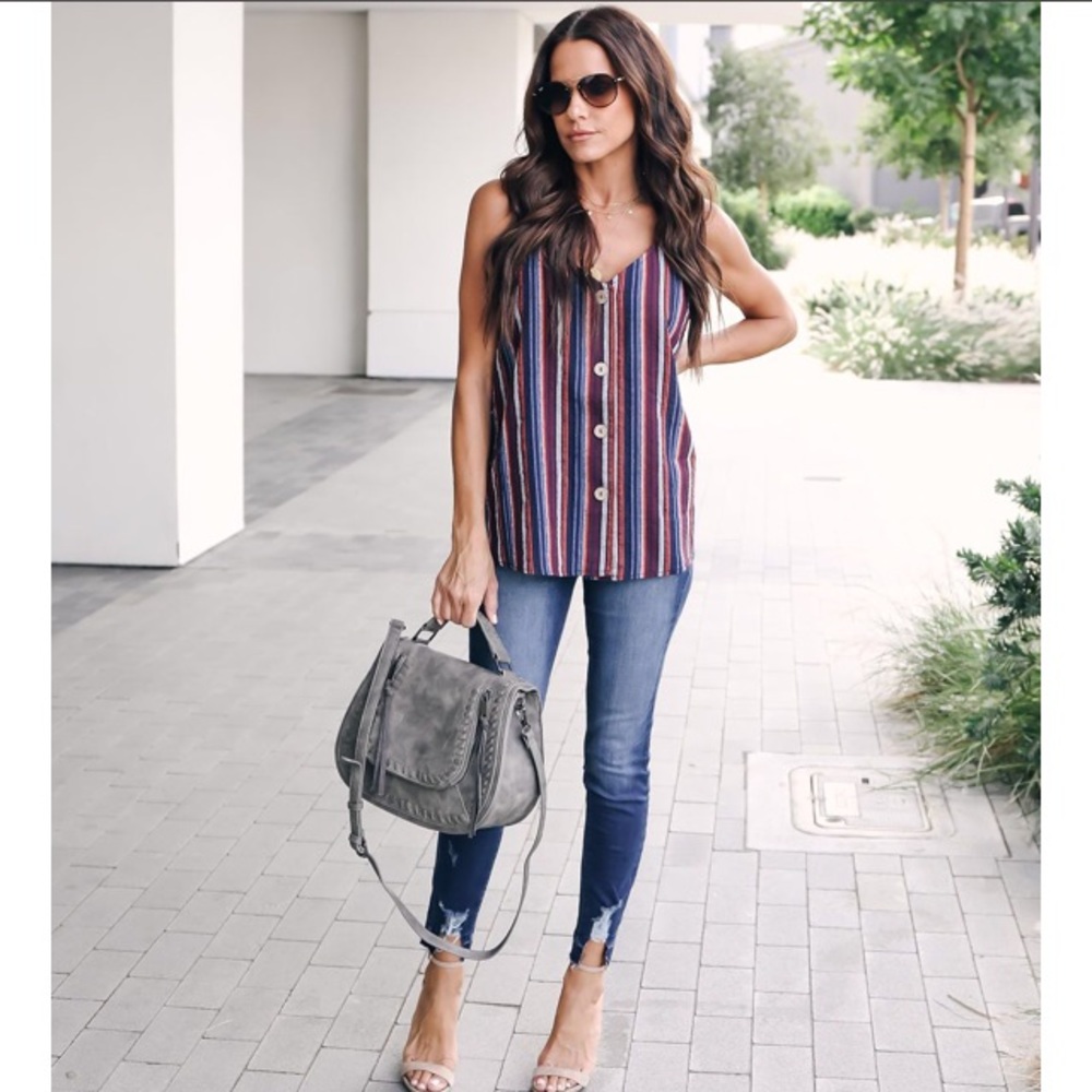 Vici, Yalla Button Down Cotton Tank - Navy